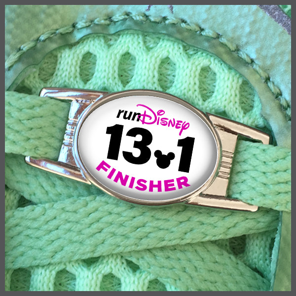 RunDisney Race Distance 13.1 with Mouse Head Decimal Finisher BLUE or PINK Shoe Charm or Zipper Pull