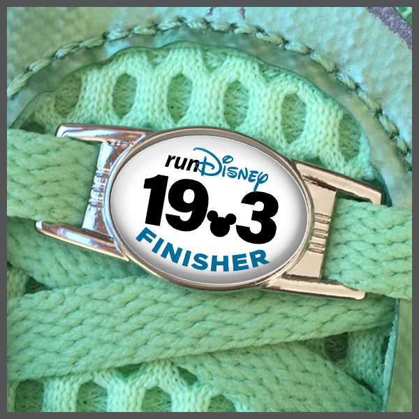 RunDisney Race Distance 19.3 with Mouse Head Decimal Finisher BLUE or PINK Shoe Charm or Zipper Pull