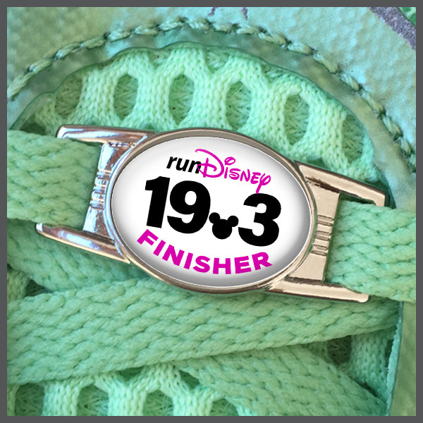 RunDisney Race Distance 19.3 with Mouse Head Decimal Finisher BLUE or PINK Shoe Charm or Zipper Pull