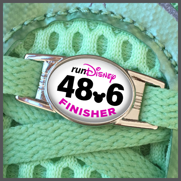RunDisney Race Distance 48.6 with Mouse Head Decimal Finisher BLUE or PINK Shoe Charm or Zipper Pull