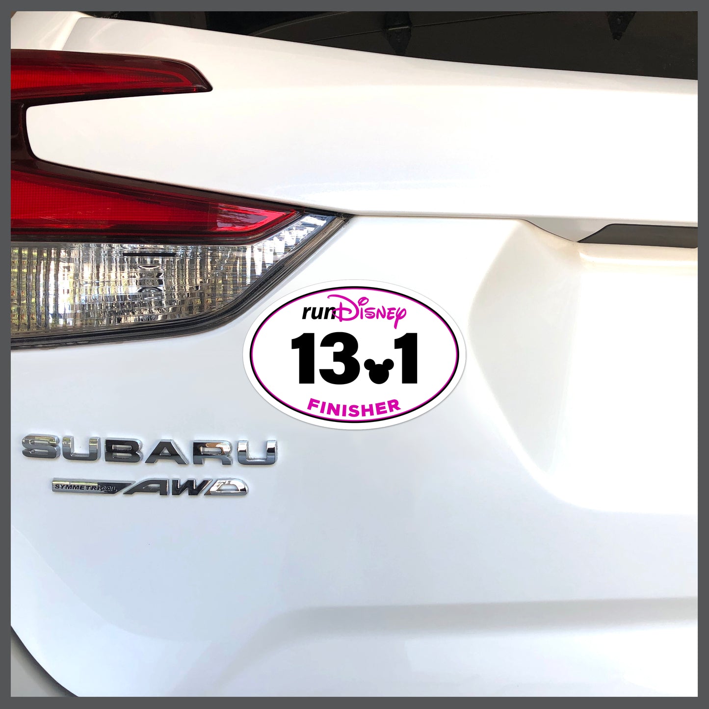 RunDisney Race Distance FINISHER with Mouse Head Decimal in PINK Decal or Car Magnet