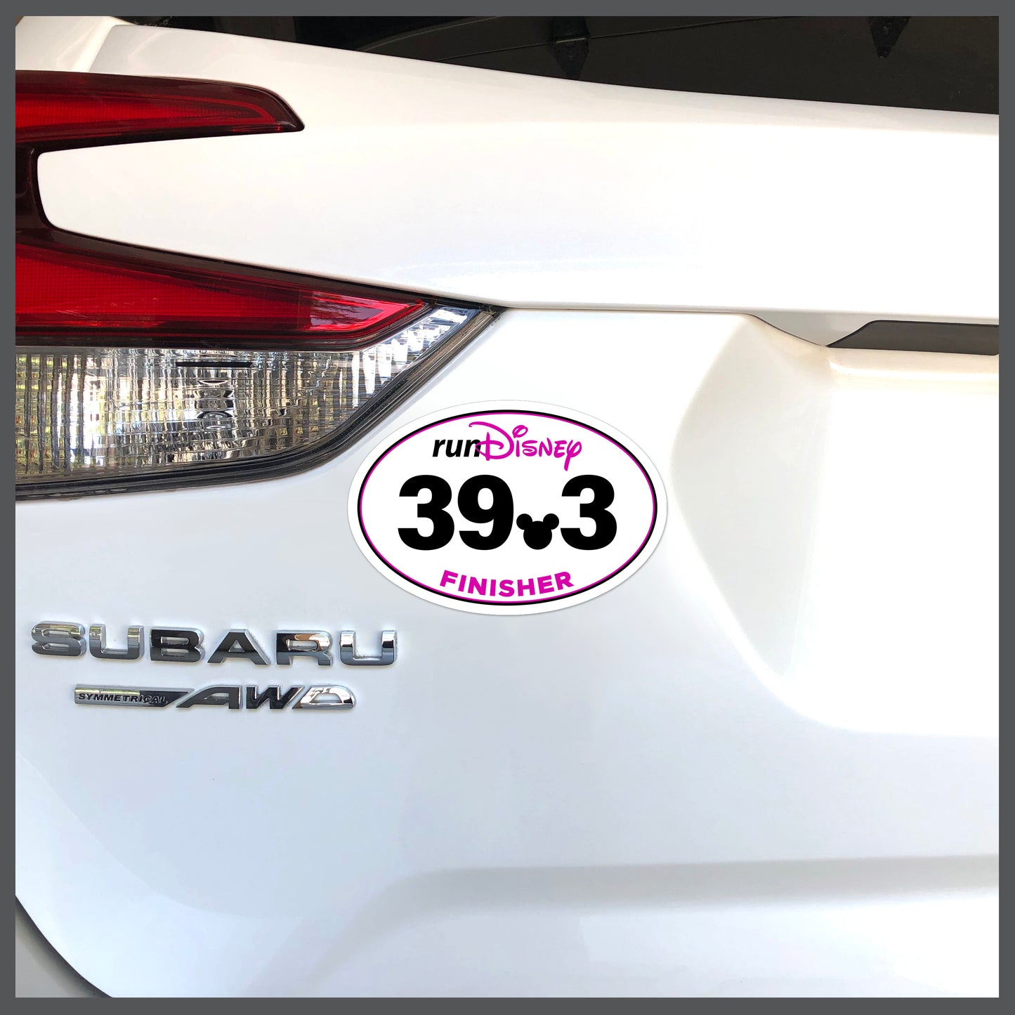 RunDisney Race Distance FINISHER with Mouse Head Decimal in PINK Decal or Car Magnet