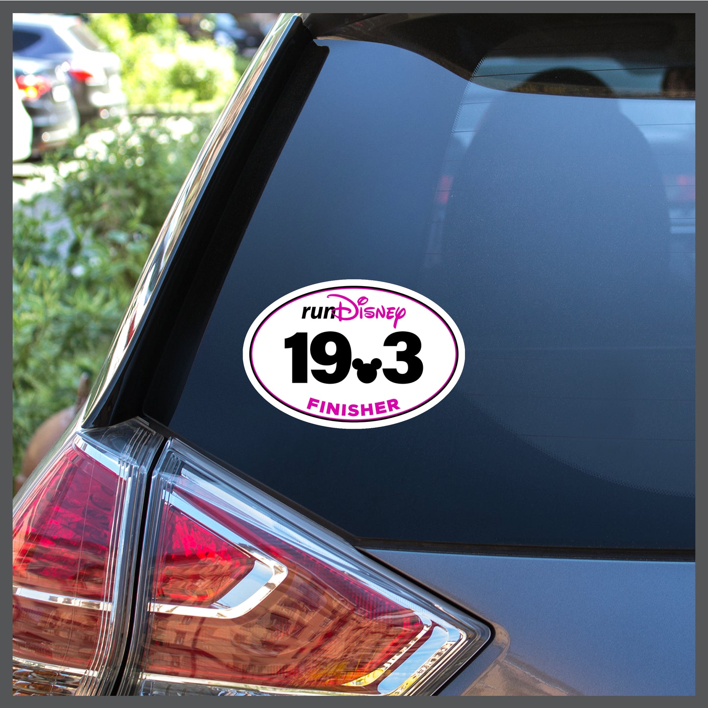 RunDisney Race Distance FINISHER with Mouse Head Decimal in PINK Decal or Car Magnet