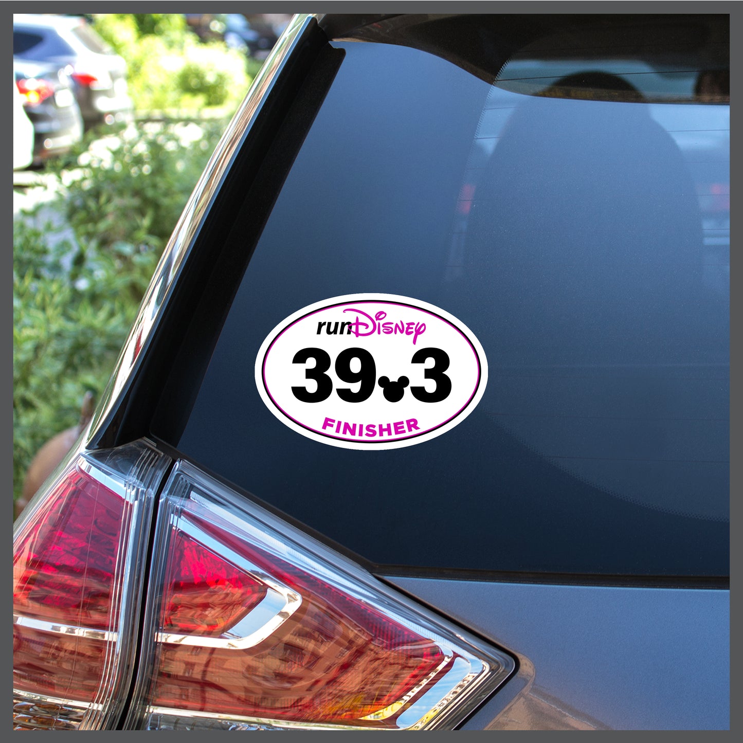 RunDisney Race Distance FINISHER with Mouse Head Decimal in PINK Decal or Car Magnet