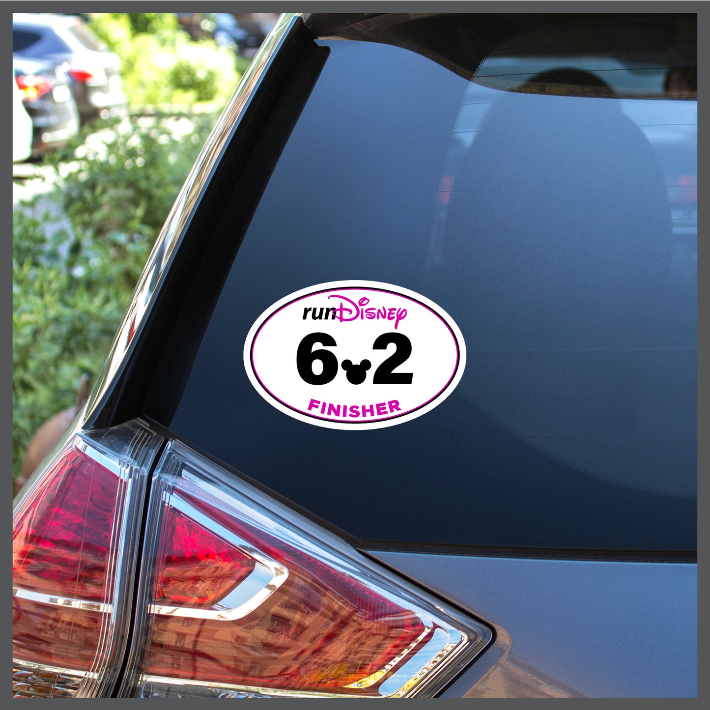 RunDisney Race Distance FINISHER with Mouse Head Decimal in PINK Decal or Car Magnet