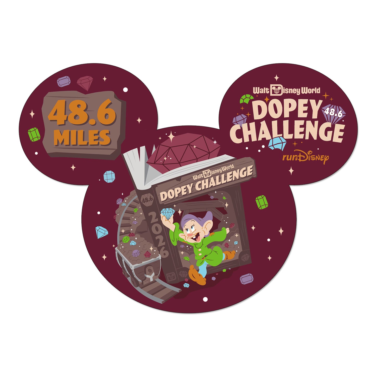 RunDisney Marathon Weekend Races 2026 Dopey 48.6 Miles Mickey Mouse Head Decal ONLY