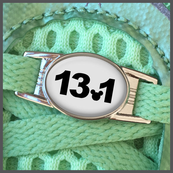 RunDisney Race Distance 13.1 with Mouse Head Decimal Shoe Charm or Zipper Pull
