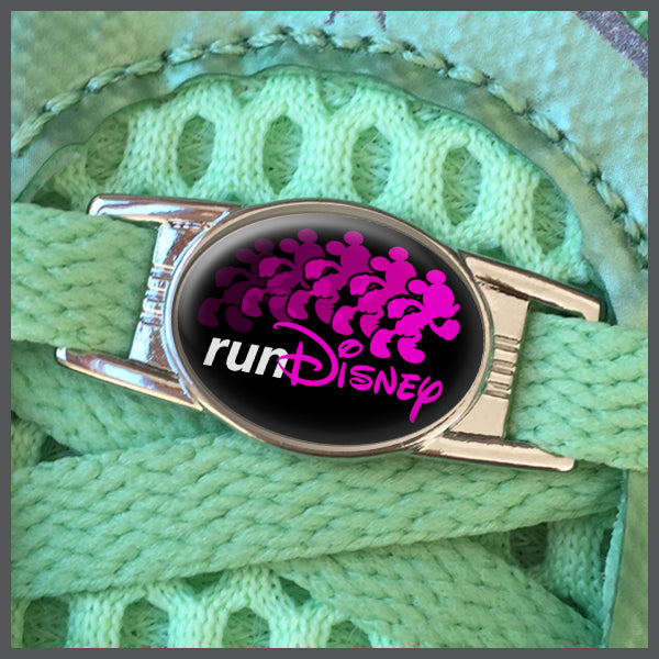 RunDisney Running Mouse Design Pink on Black Background Shoe Charm or Zipper Pull