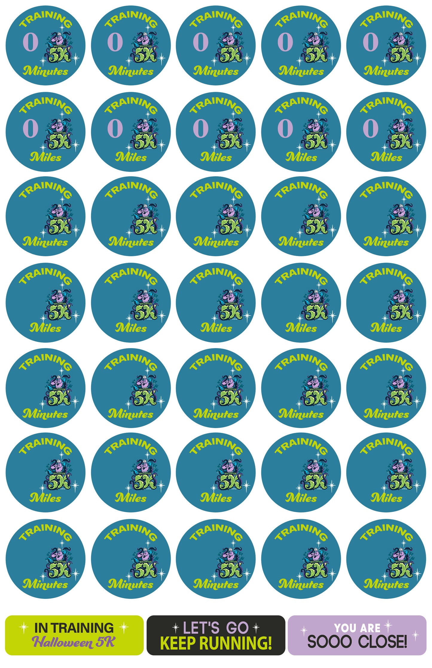 Disneyland Halloween Half Marathon Weekend 2025 5K 13-Week Galloway Training Plan Stickers THEMED