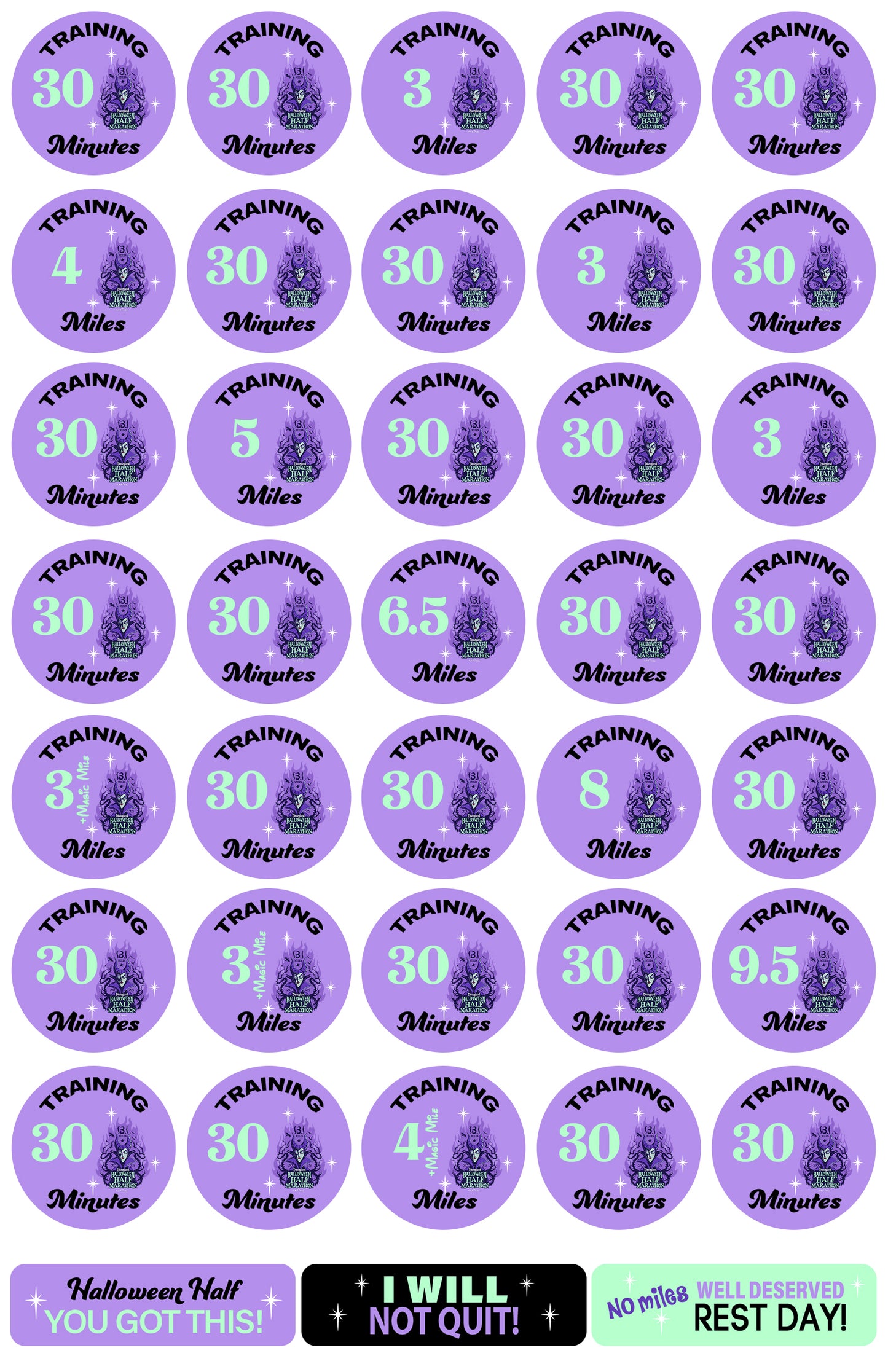 Disneyland Halloween Half Marathon Weekend 2025 Half Marathon 19-Week Galloway Training Plan Stickers THEMED