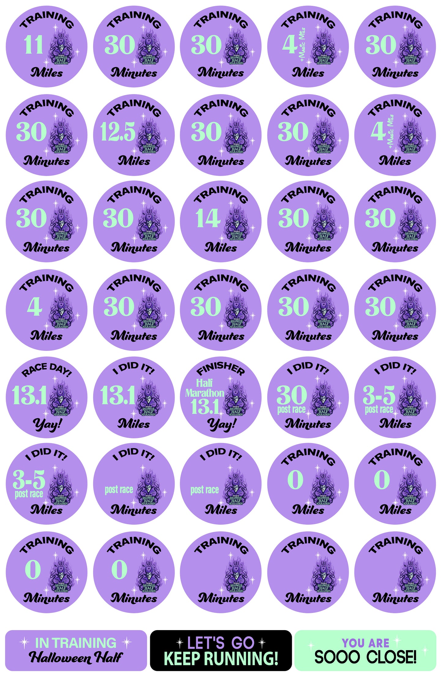 Disneyland Halloween Half Marathon Weekend 2025 Half Marathon 19-Week Galloway Training Plan Stickers THEMED