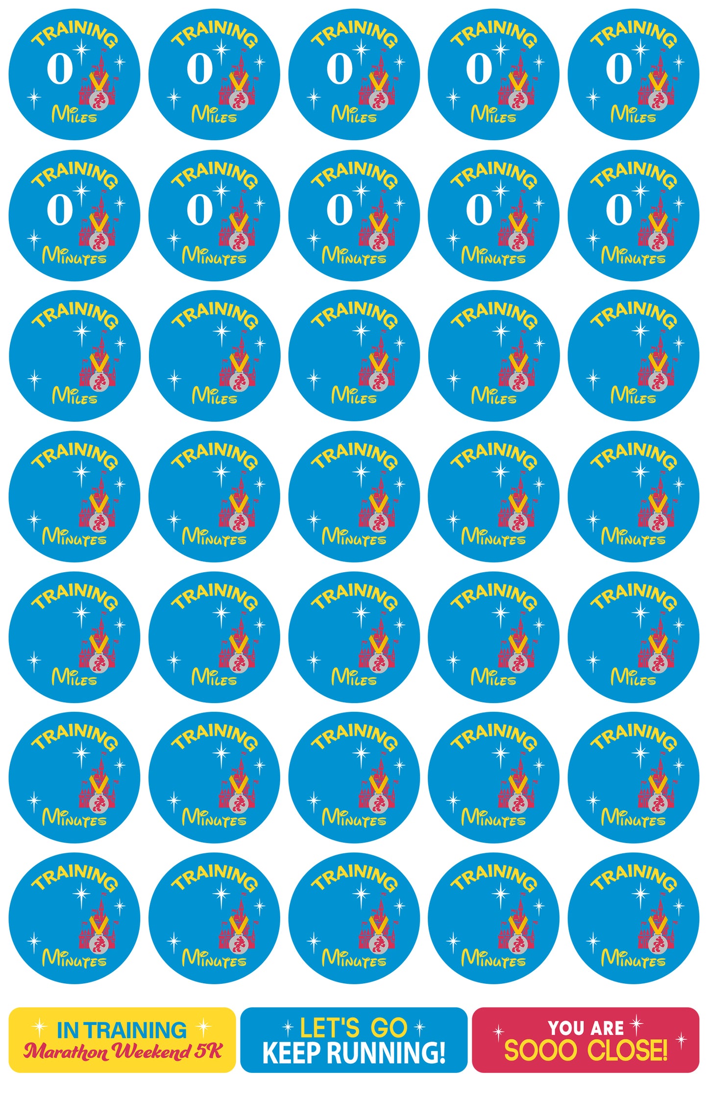 RunDisney Marathon Weekend 5K 13-Week Galloway Training Plan Stickers
