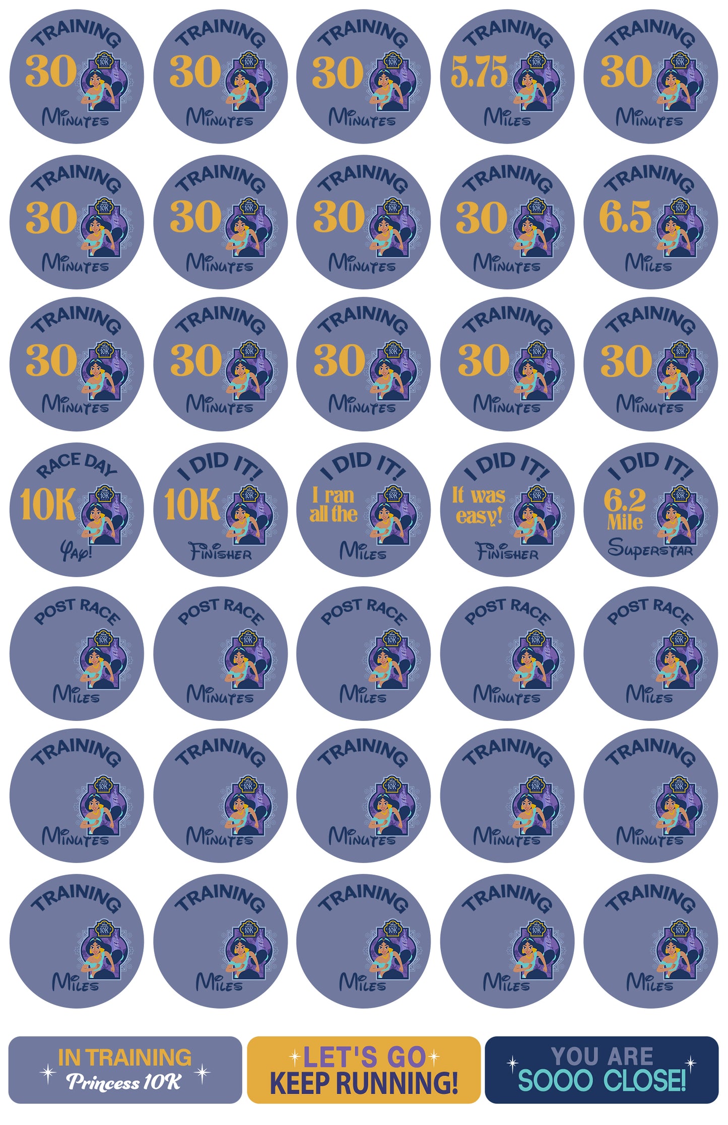 RunDisney Princess Half Marathon Weekend 10K 18-Week Galloway Training Plan Stickers THEMED 2025