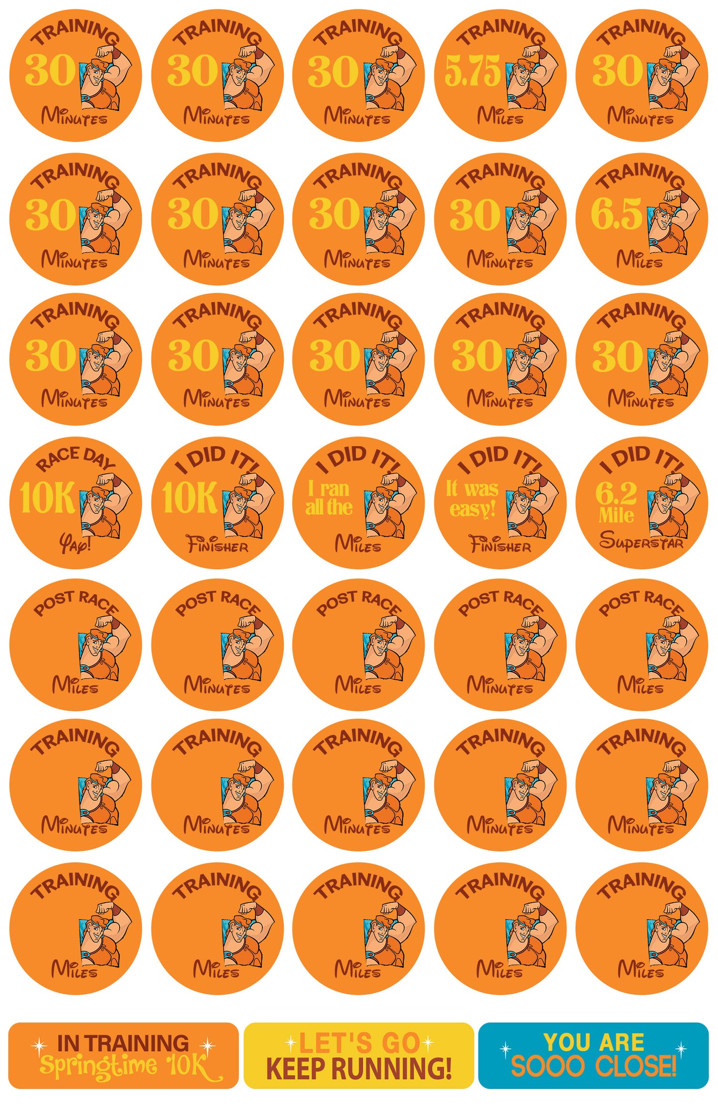 RunDisney Springtime Surprise Weekend 10K 18-Week Galloway Training Plan Stickers THEMED 2025