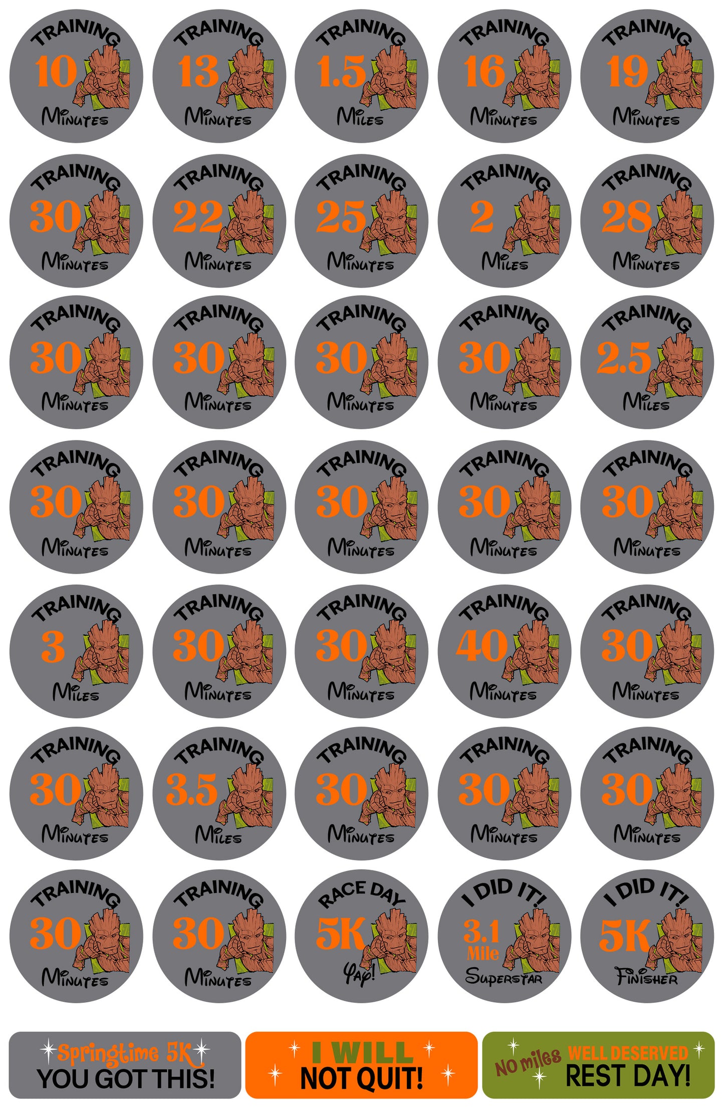 RunDisney Springtime Surprise Weekend 5K 13-Week Galloway Training Plan Stickers THEMED 2025