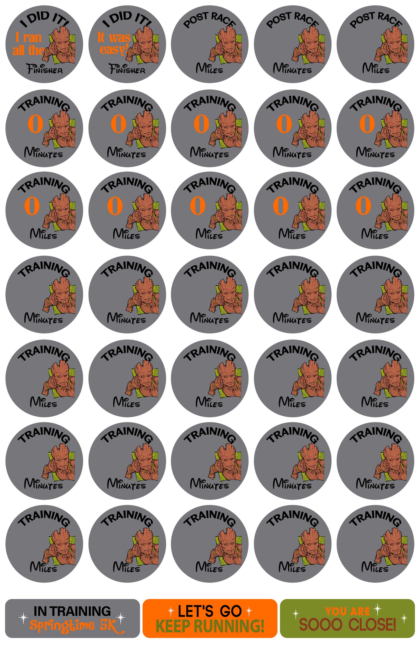 RunDisney Springtime Surprise Weekend 5K 13-Week Galloway Training Plan Stickers THEMED 2025
