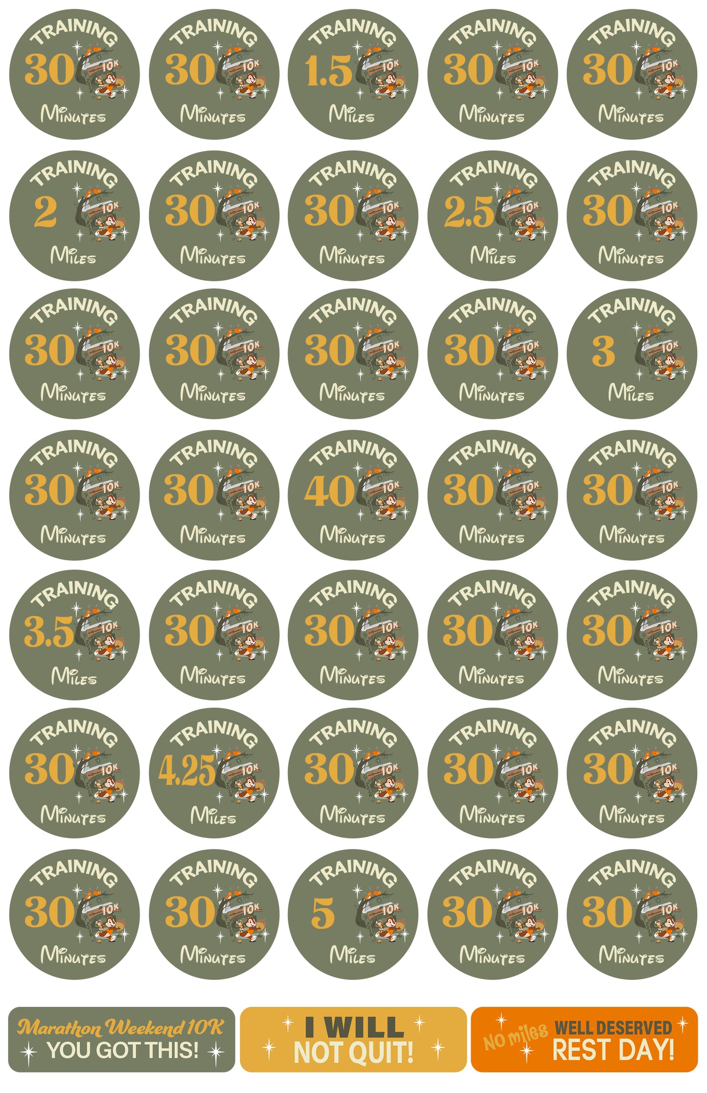 RunDisney Marathon Weekend 10K 18-Week Galloway Training Plan Stickers THEMED 2026