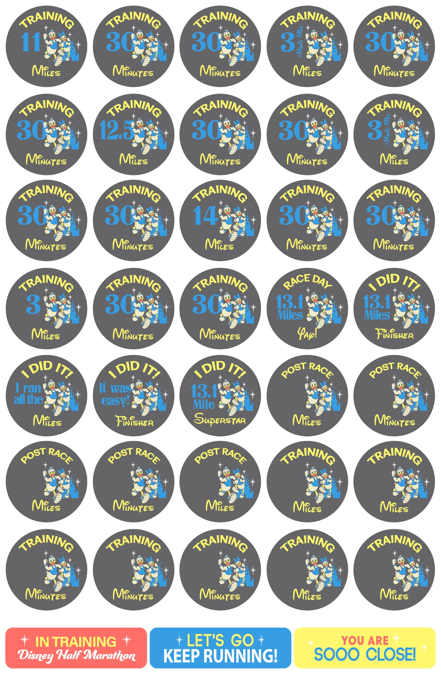 RunDisney Marathon Weekend Half Marathon 19-Week Galloway Training Plan Stickers THEMED 2025