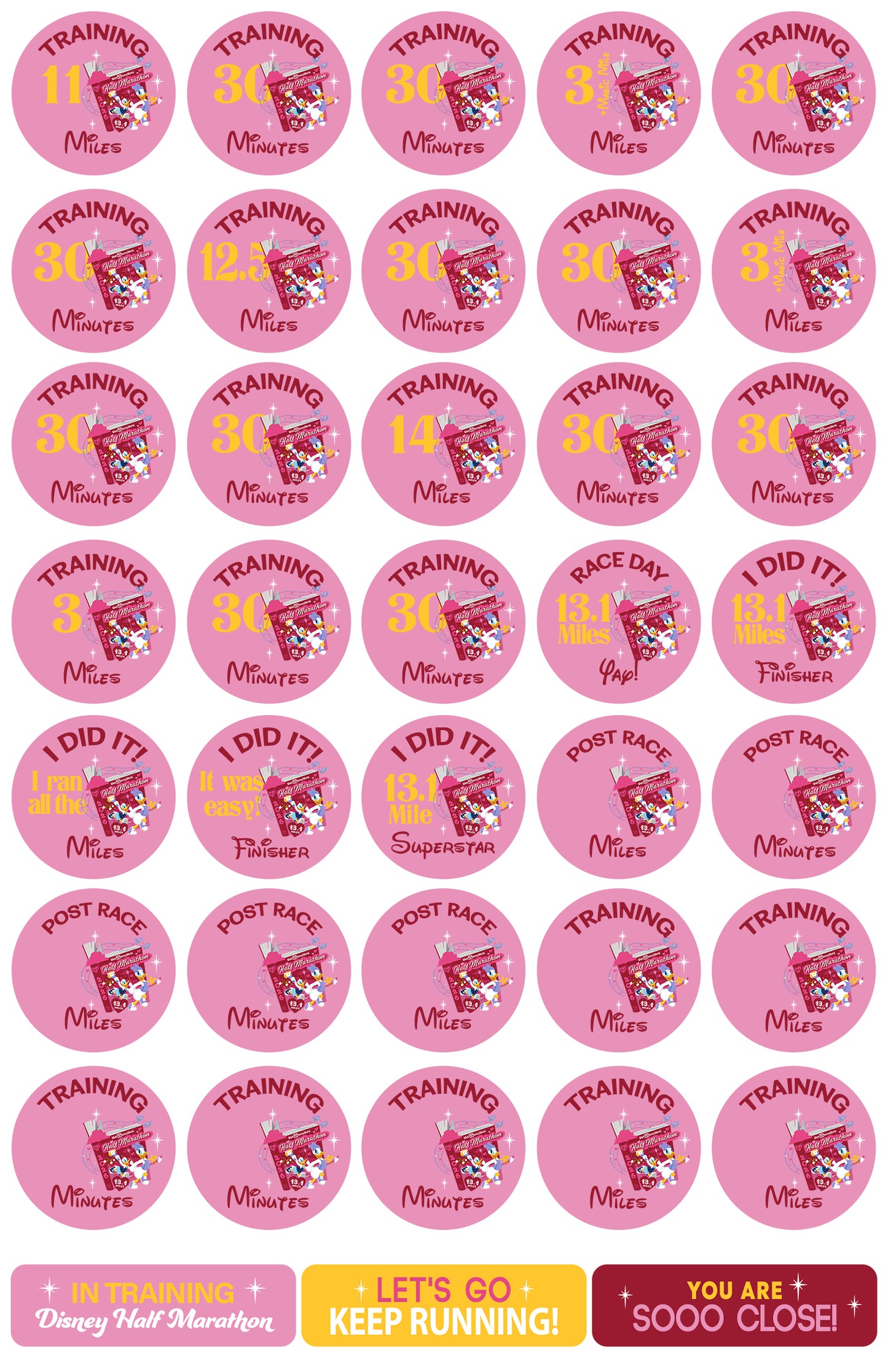 RunDisney Marathon Weekend Half Marathon 19-Week Galloway Training Plan Stickers THEMED 2026