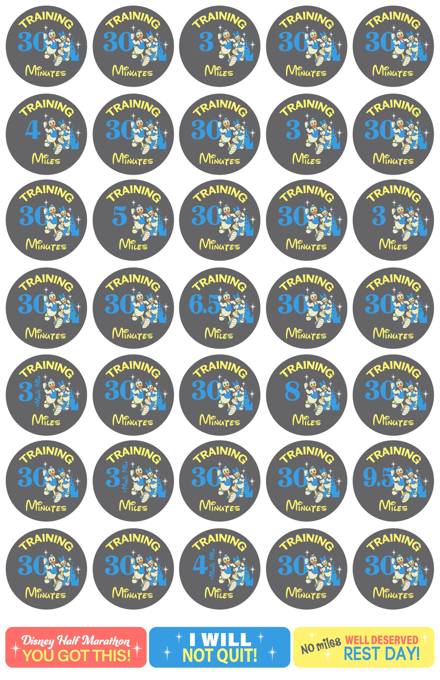 RunDisney Marathon Weekend Half Marathon 19-Week Galloway Training Plan Stickers THEMED 2025