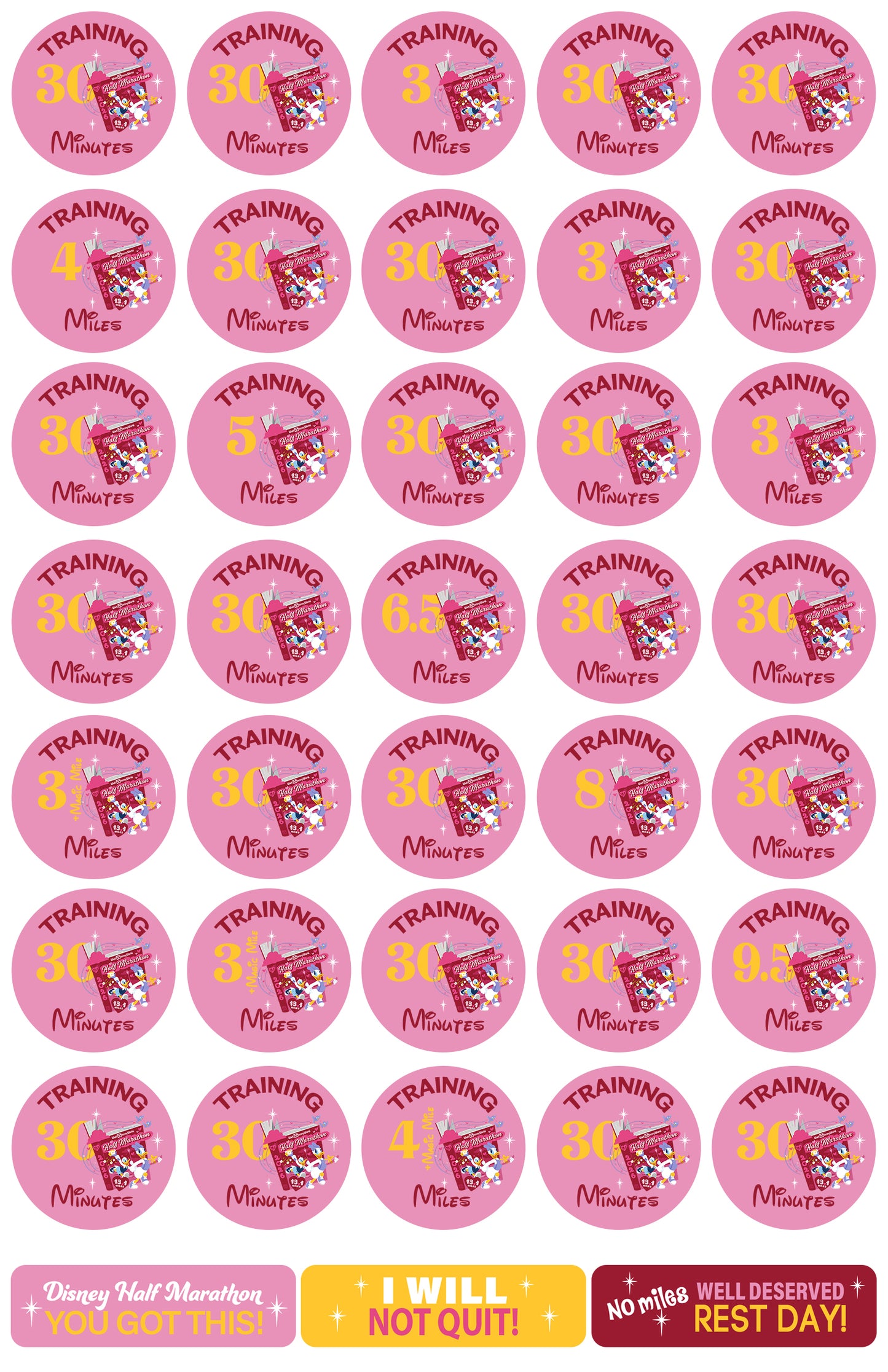 RunDisney Marathon Weekend Half Marathon 19-Week Galloway Training Plan Stickers THEMED 2026