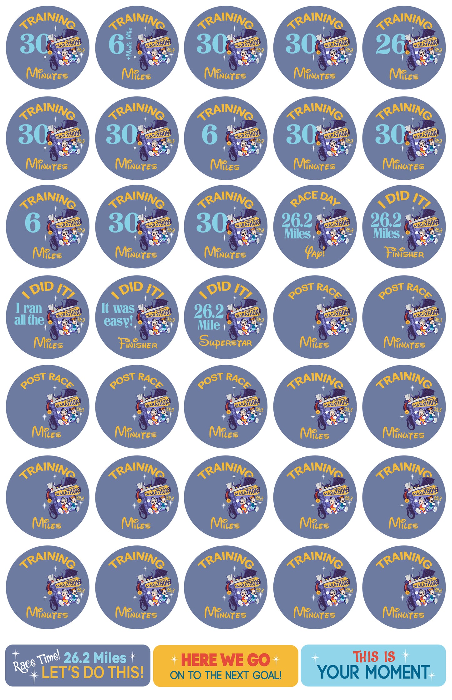 RunDisney Marathon Weekend Marathon 29-Week Galloway Training Plan Stickers THEMED 2026