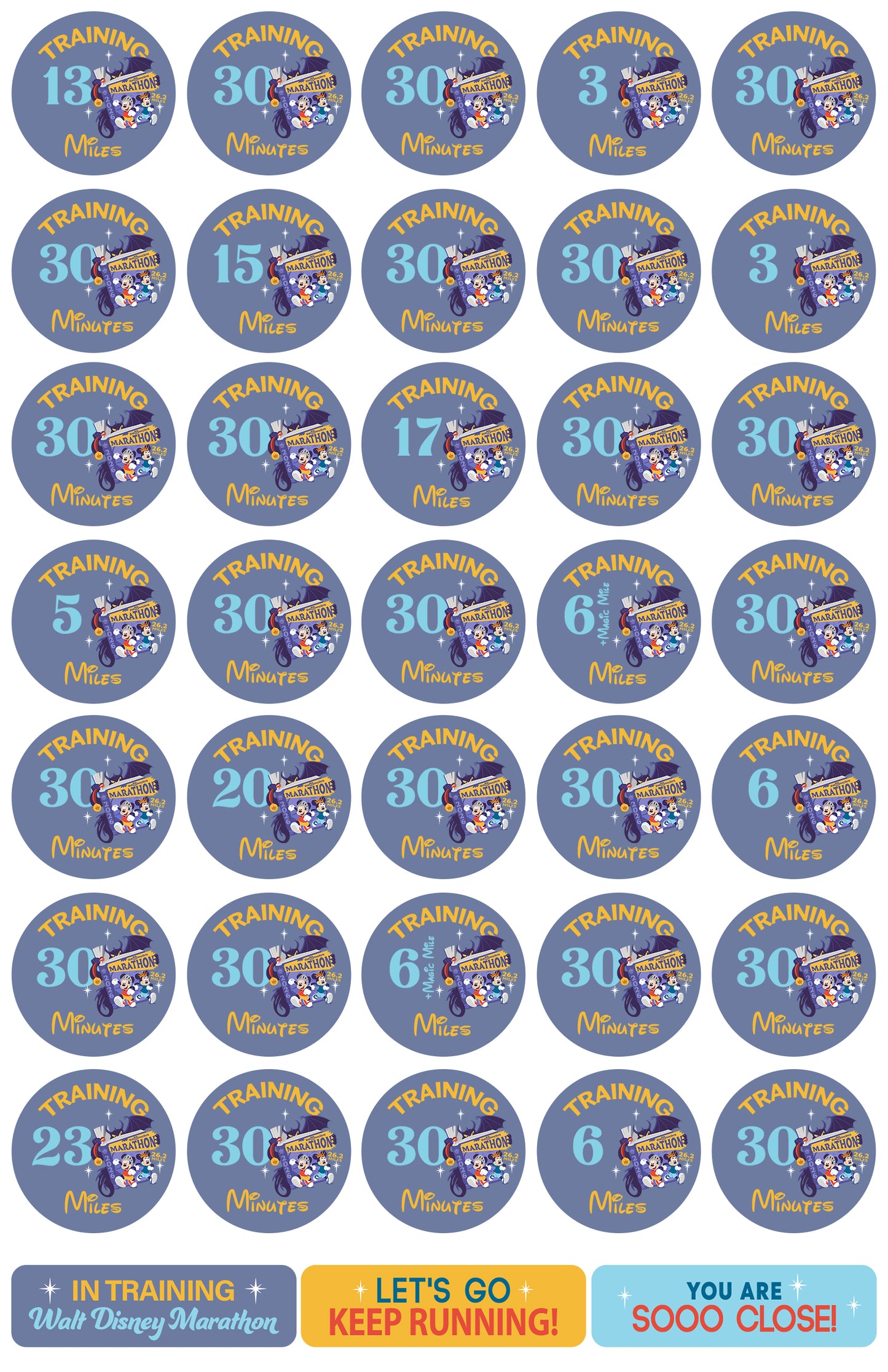 RunDisney Marathon Weekend Marathon 29-Week Galloway Training Plan Stickers THEMED 2026