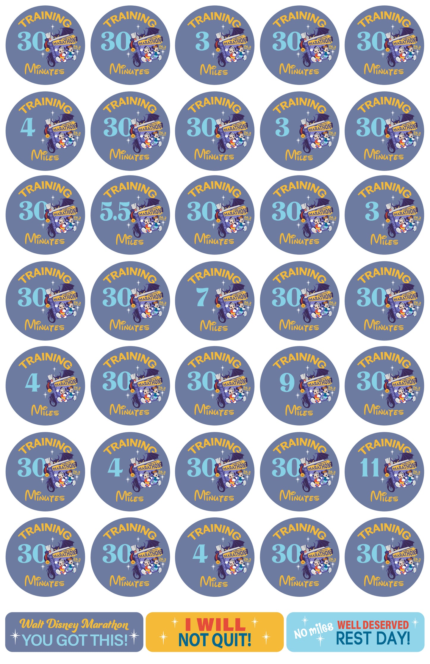 RunDisney Marathon Weekend Marathon 29-Week Galloway Training Plan Stickers THEMED 2026