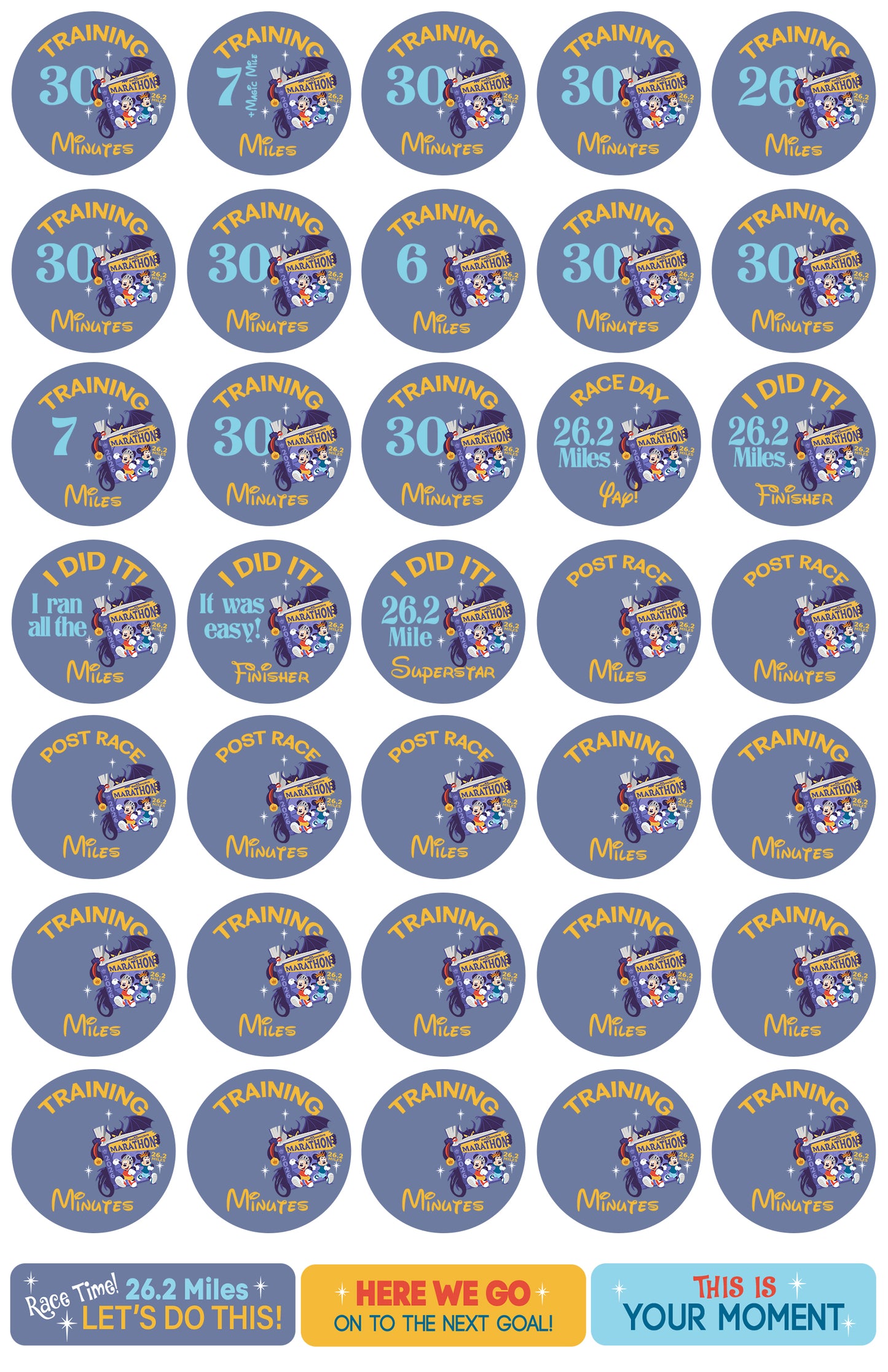 RunDisney Marathon Weekend Marathon 29-Week Galloway Training Plan Stickers THEMED 2026