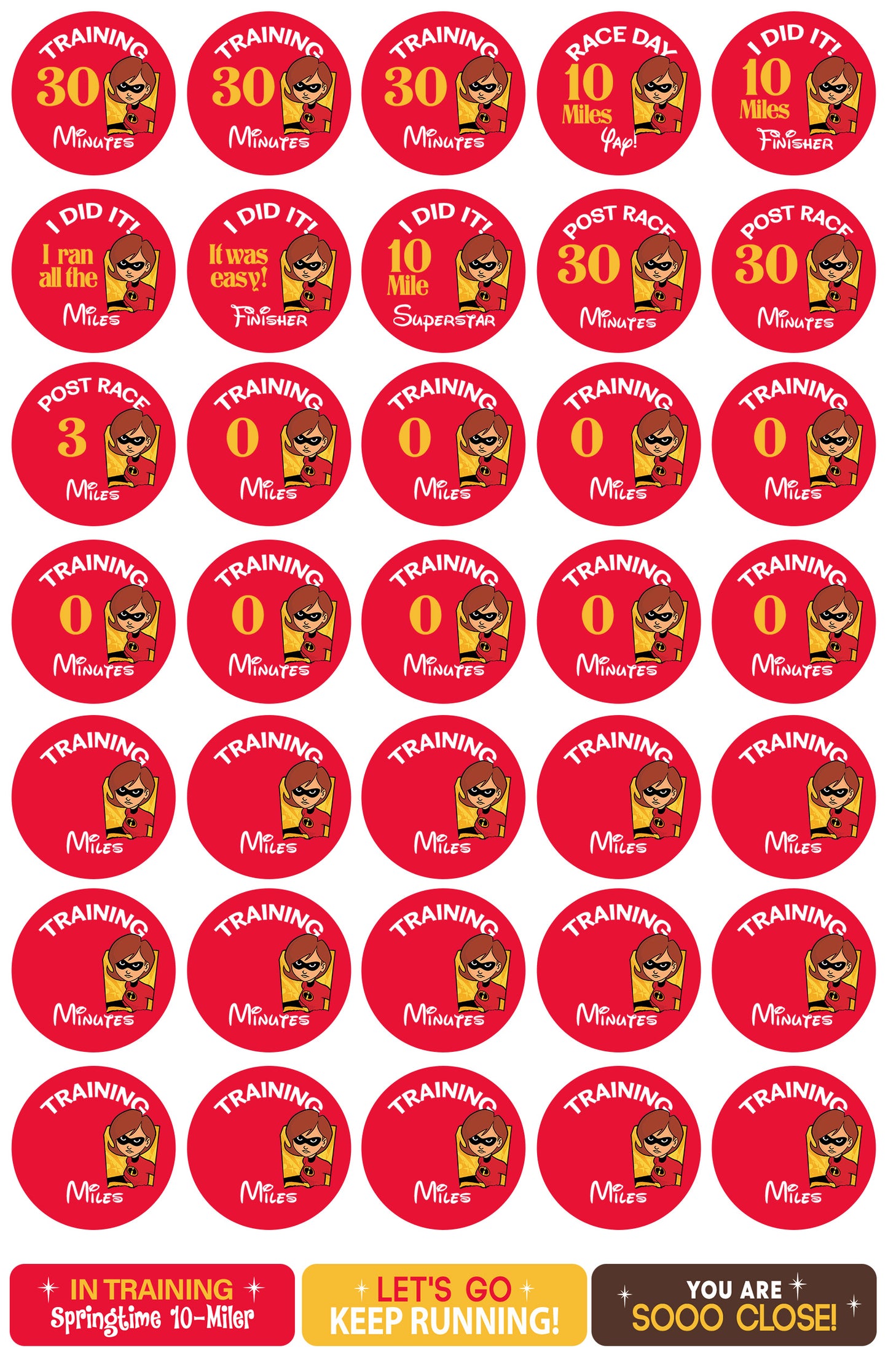 RunDisney Springtime Surprise Weekend 10-Miler 13-Week Galloway Training Plan Stickers THEMED 2025