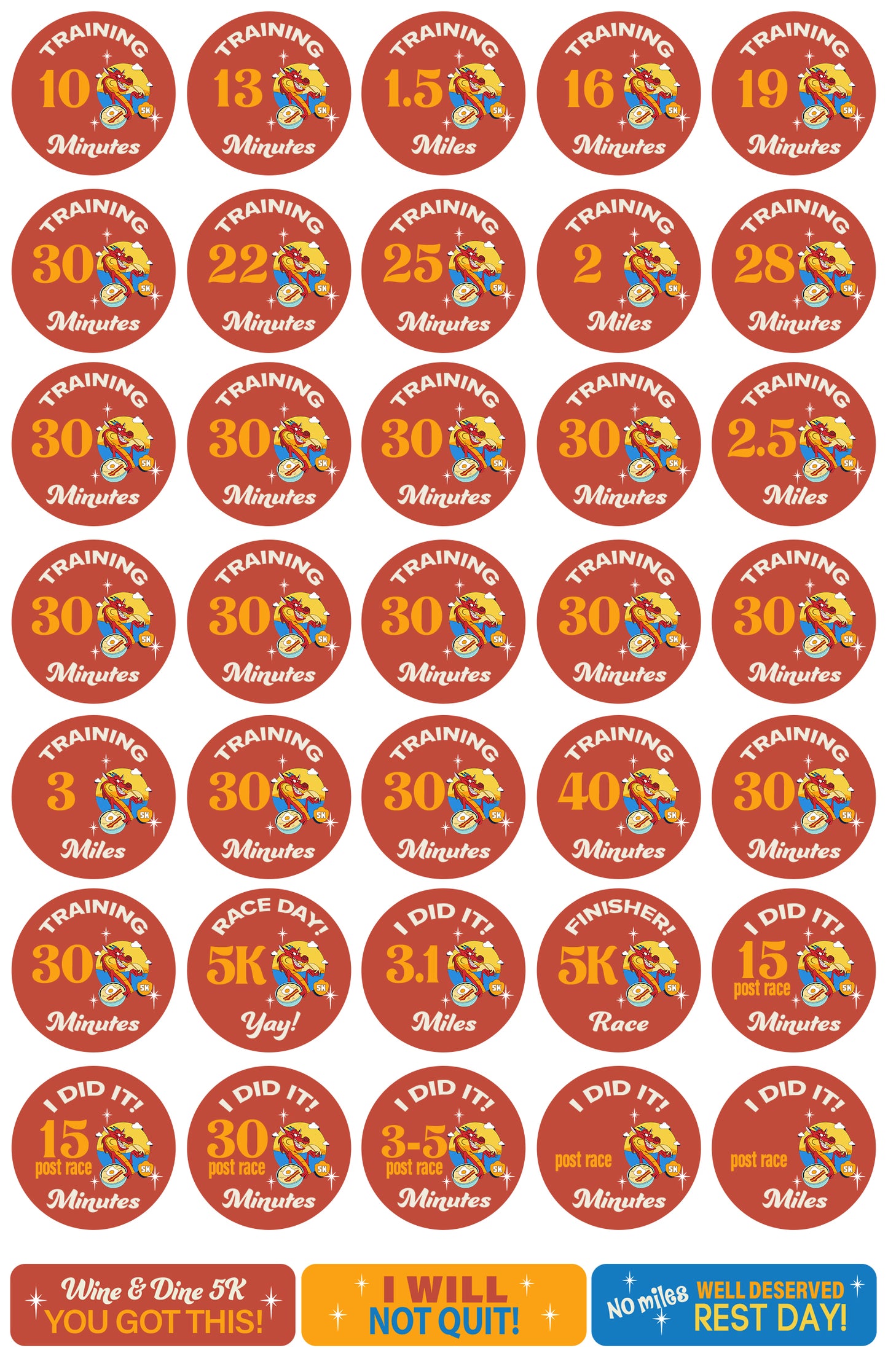RunDisney Wine & Dine Weekend 2025 5K 13-Week Galloway Training Plan Stickers THEMED