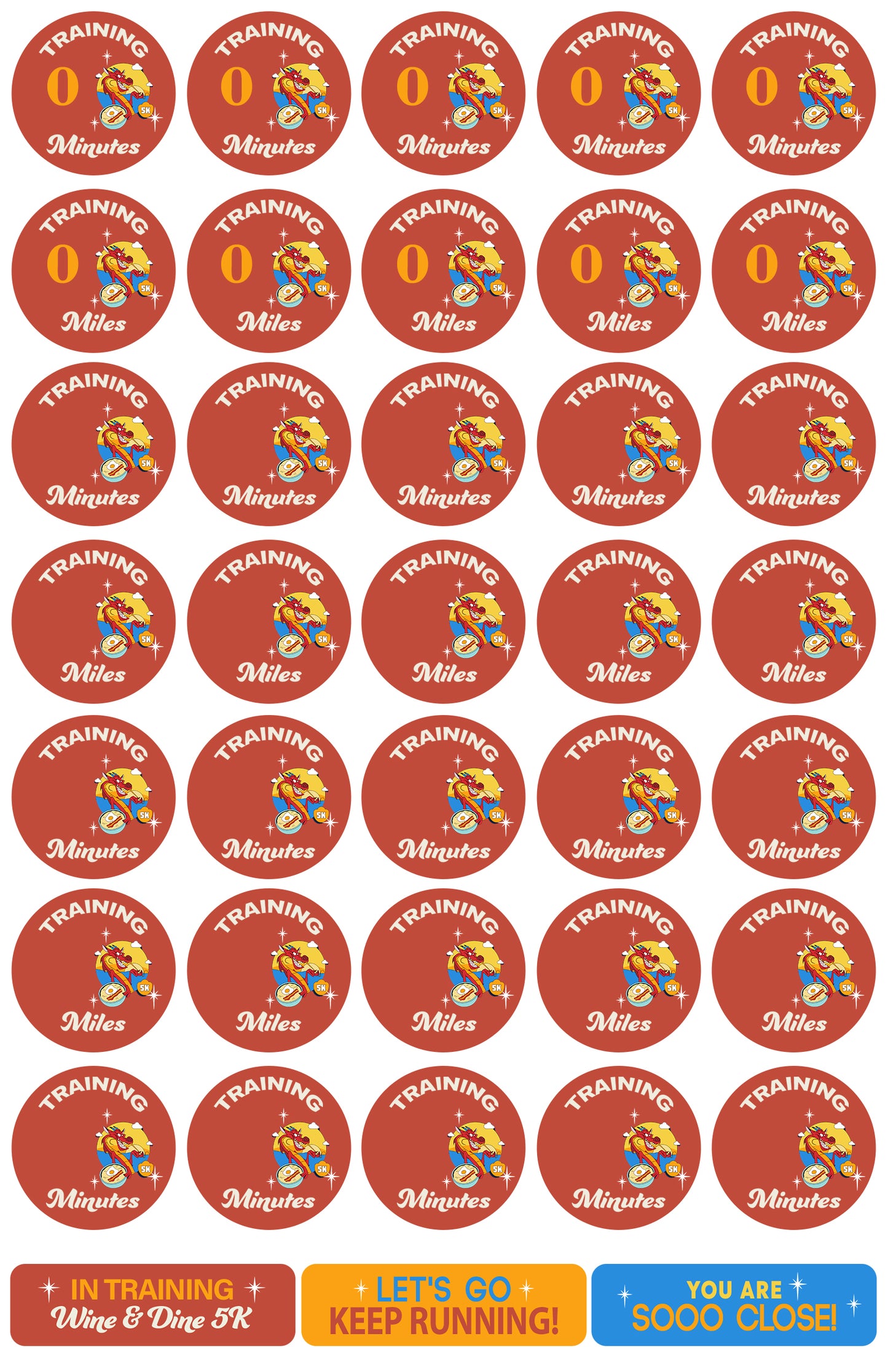 RunDisney Wine & Dine Weekend 2025 5K 13-Week Galloway Training Plan Stickers THEMED