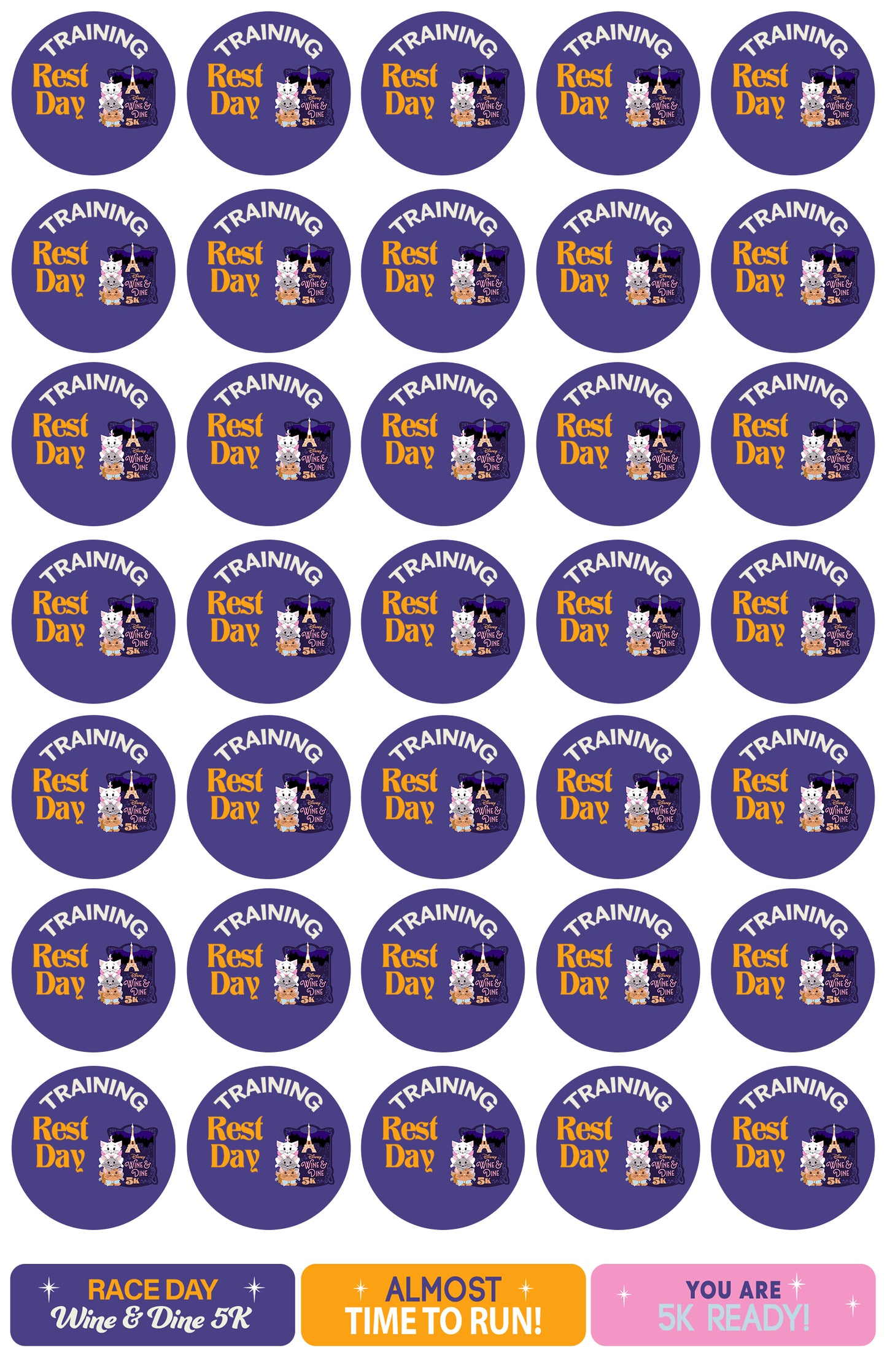 RunDisney Wine & Dine Weekend 2026 5K 13-Week Galloway Training Plan Stickers THEMED