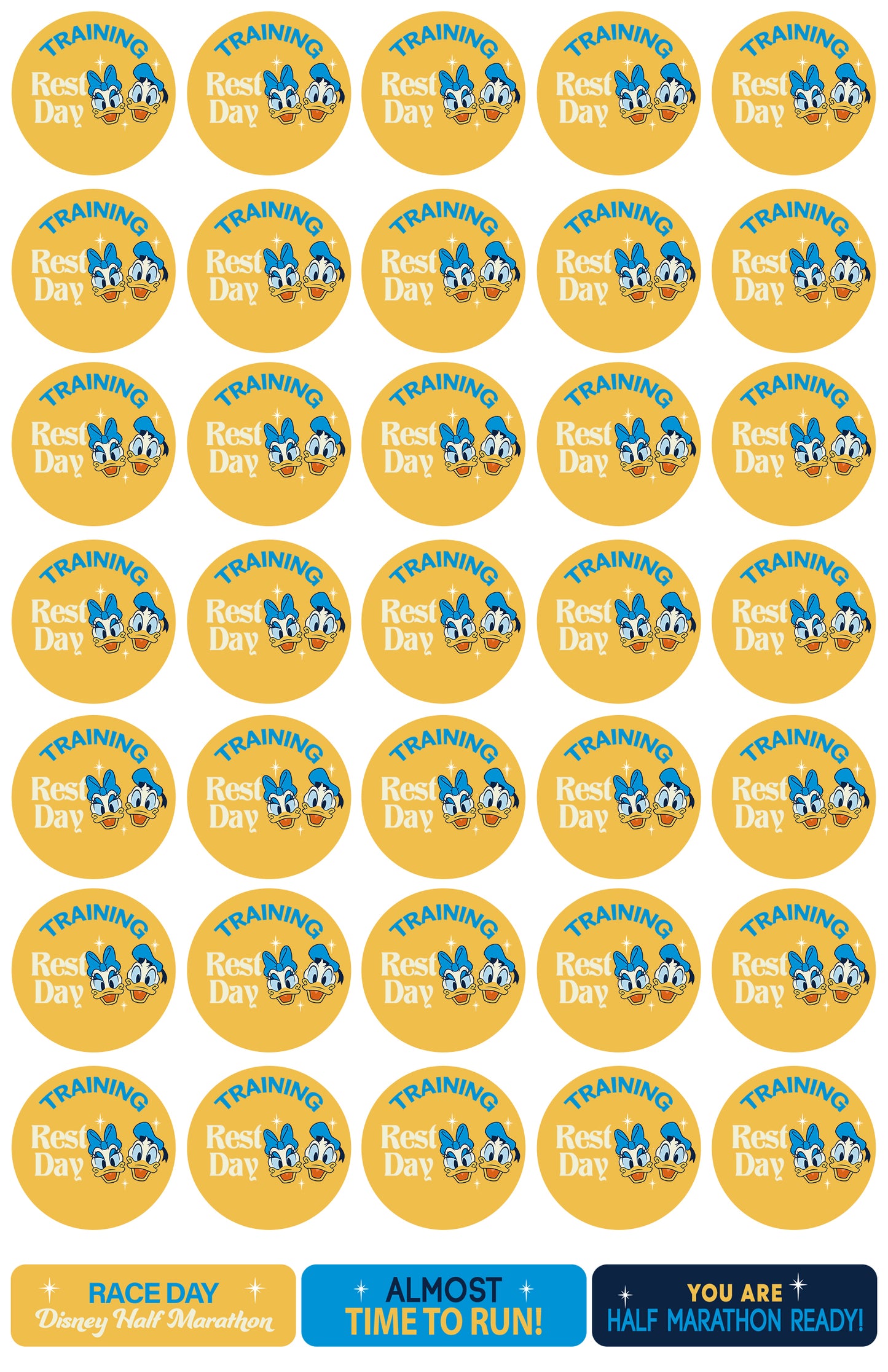RunDisney Marathon Weekend Half Marathon 13.1 Miles 19 and 22-Week Galloway Training Plan Stickers THEMED 2027