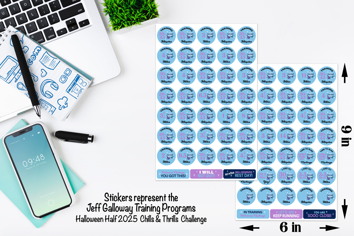 Disneyland Halloween Half Marathon Weekend 2025 Chills & Thrills Challenge 19.3 Miles 19-Week Galloway Training Plan Stickers THEMED