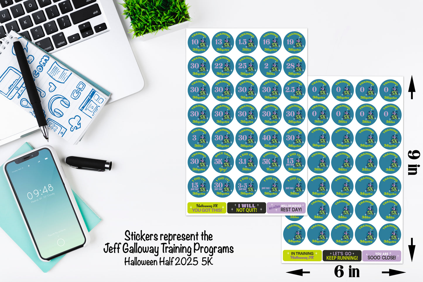 Disneyland Halloween Half Marathon Weekend 2025 5K 13-Week Galloway Training Plan Stickers THEMED