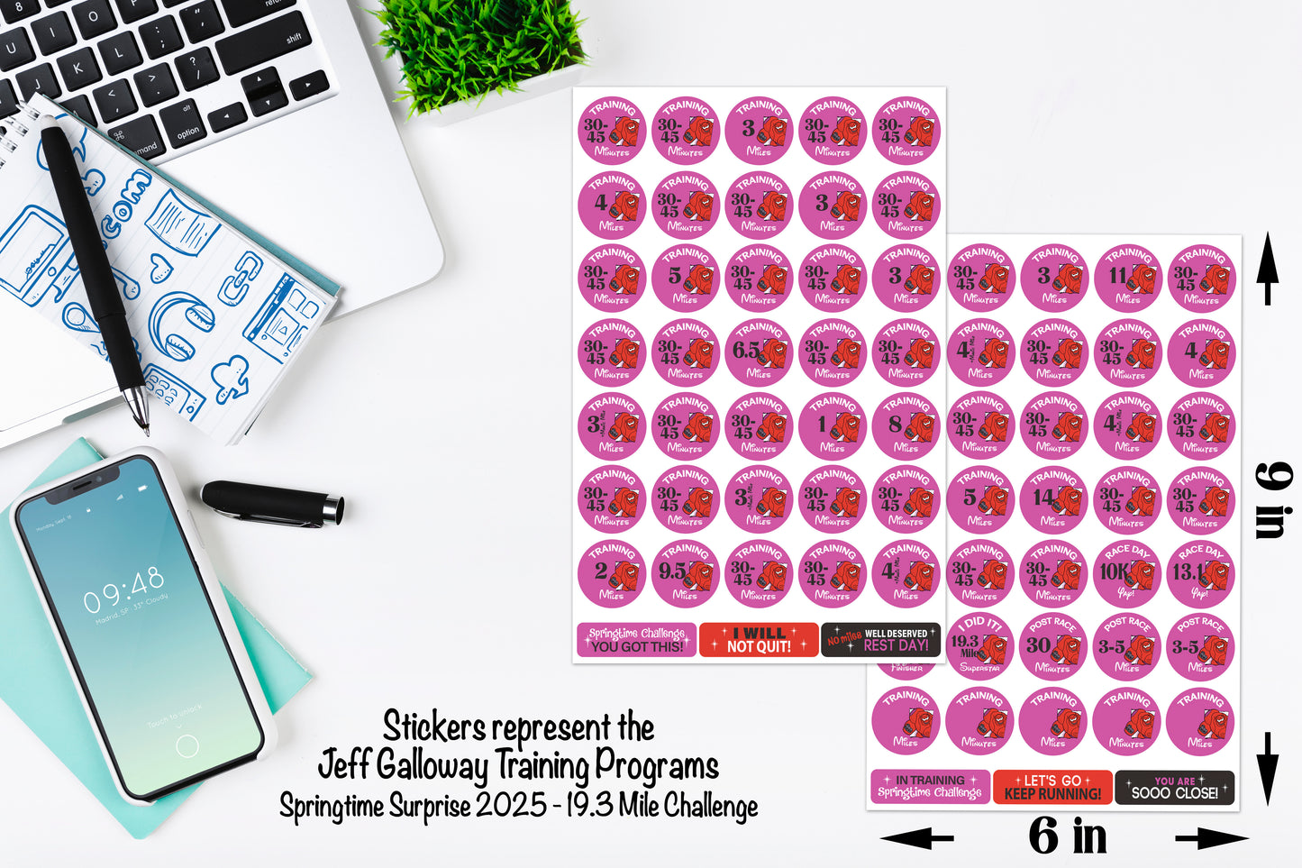 RunDisney Springtime Surprise Weekend 19.3 Mile Challenge 19-Week Galloway Training Plan Stickers THEMED 2025