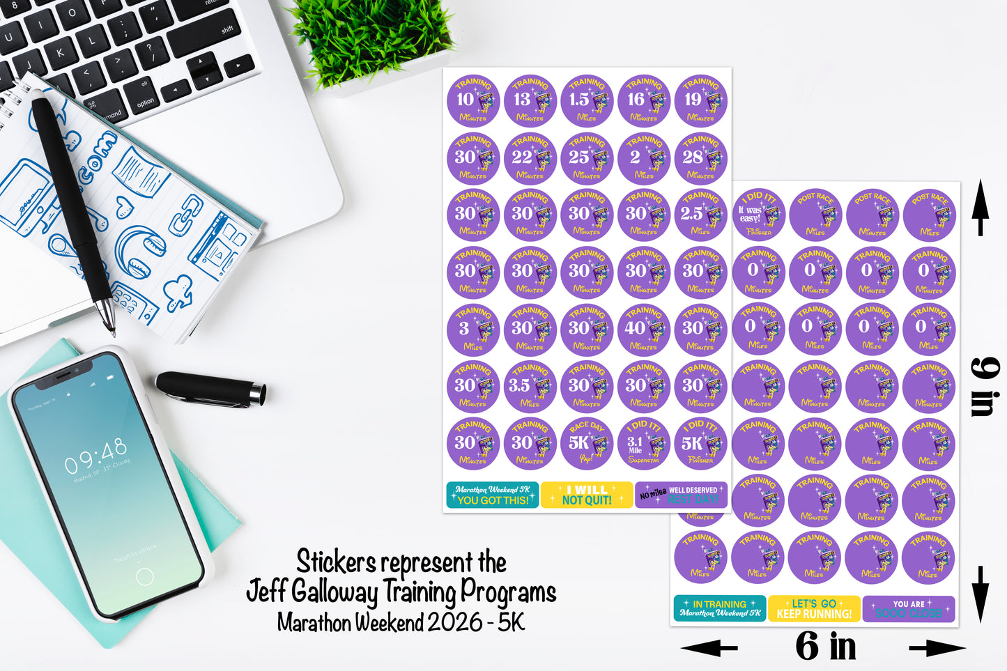 RunDisney Marathon Weekend 5K 13-Week Galloway Training Plan Stickers THEMED 2026