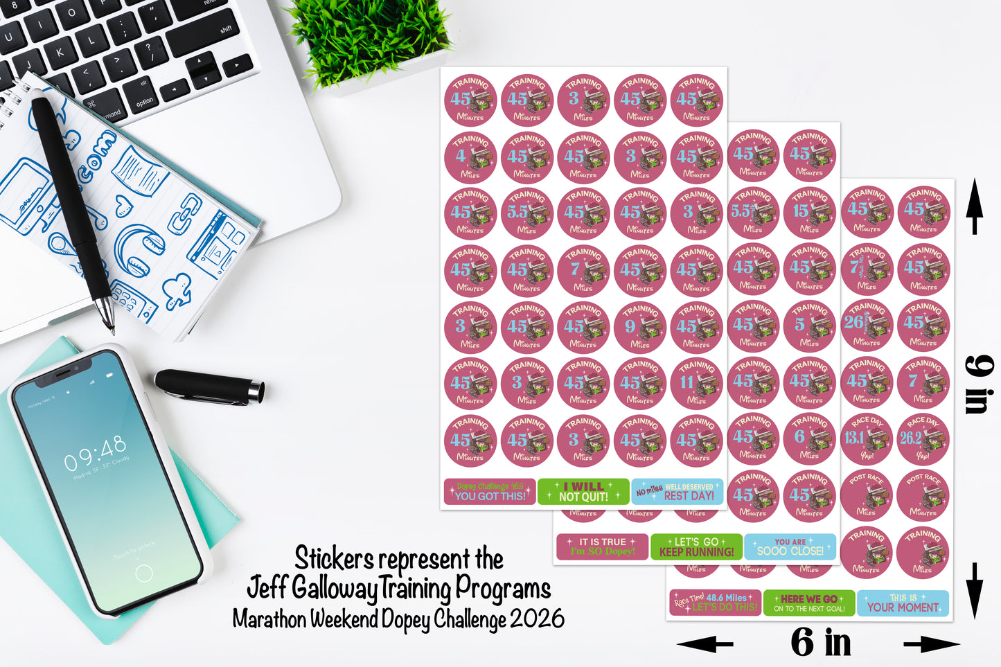 RunDisney Marathon Weekend Dopey Challenge 29-Week Galloway Training Plan Stickers THEMED 2026