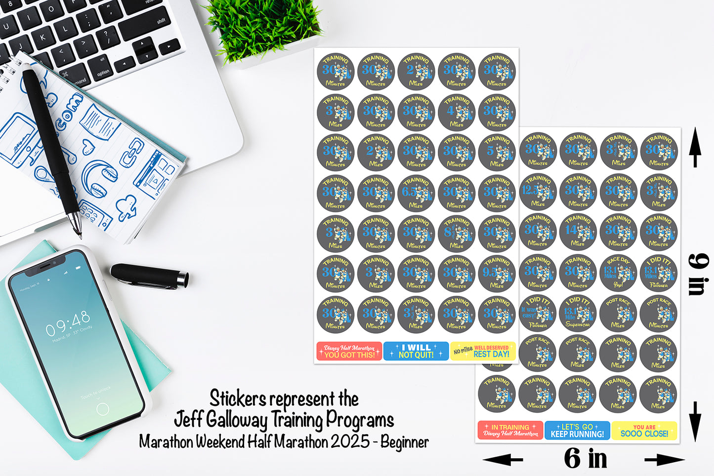 RunDisney Marathon Weekend Half Marathon 19-Week Galloway Training Plan Stickers THEMED 2025
