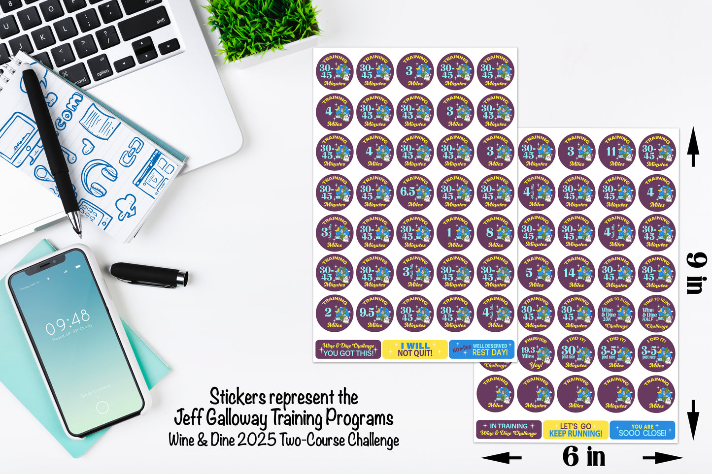 RunDisney Wine & Dine Weekend 2025 Two-Course Challenge 19.3 Miles 19-Week Galloway Training Plan Stickers THEMED