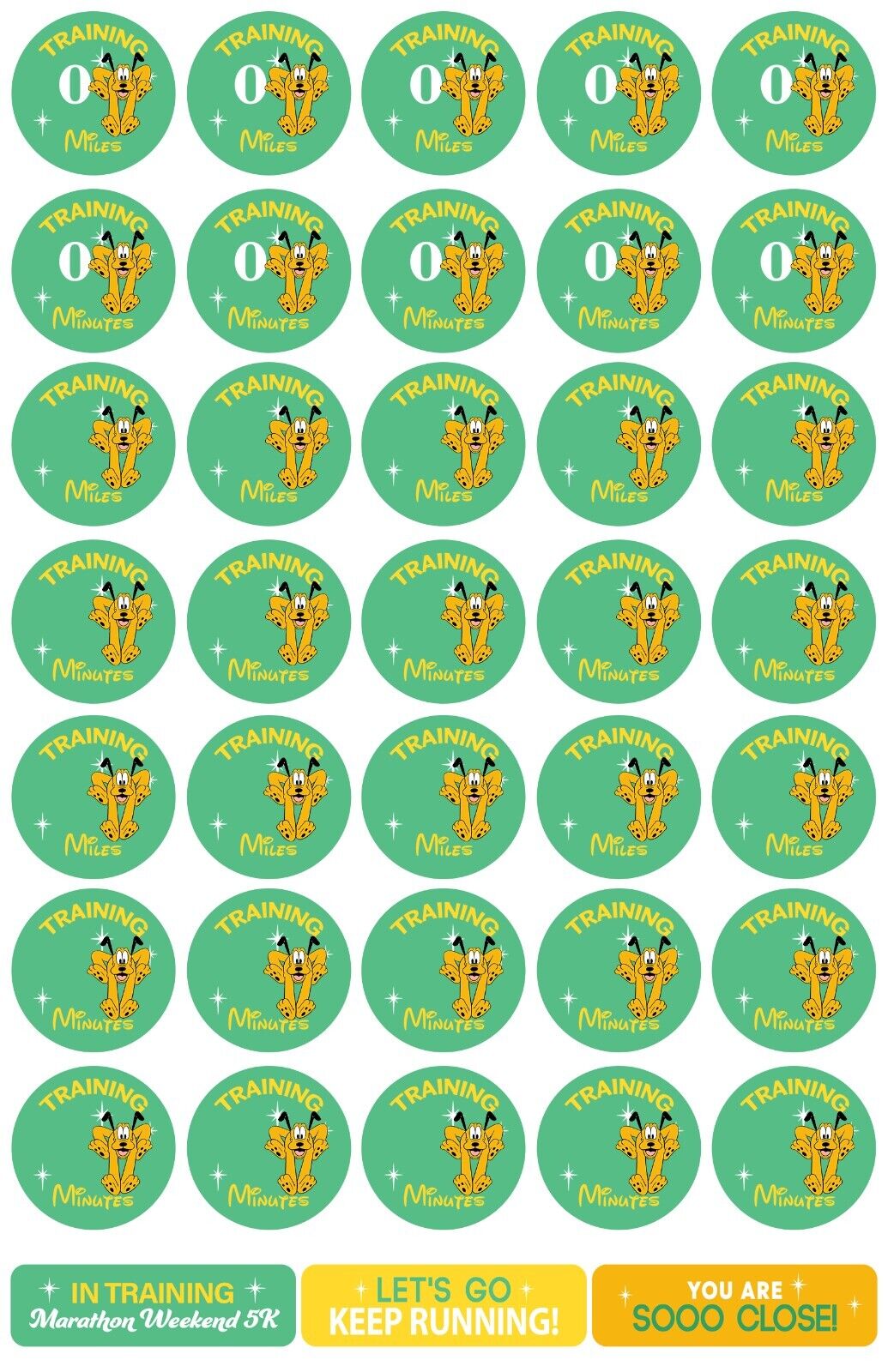 RunDisney Marathon Weekend 5K 13-Week Galloway Training Plan Stickers THEMED 2024