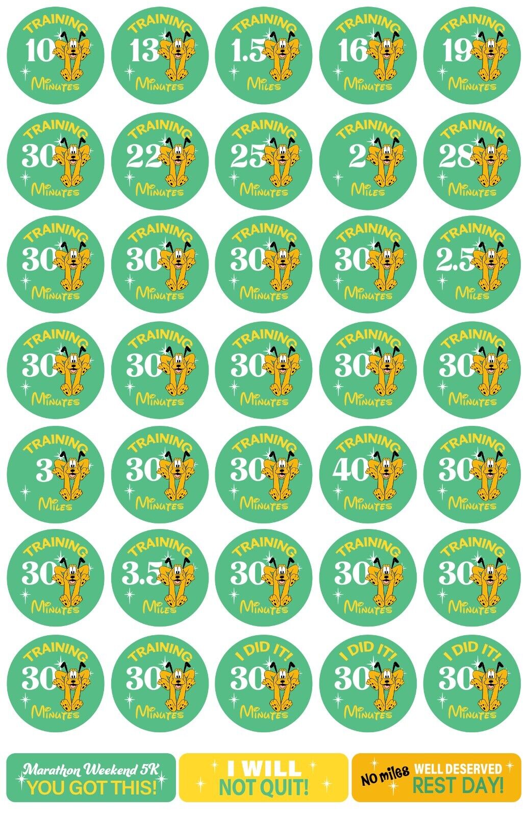 RunDisney Marathon Weekend 5K 13-Week Galloway Training Plan Stickers THEMED 2024