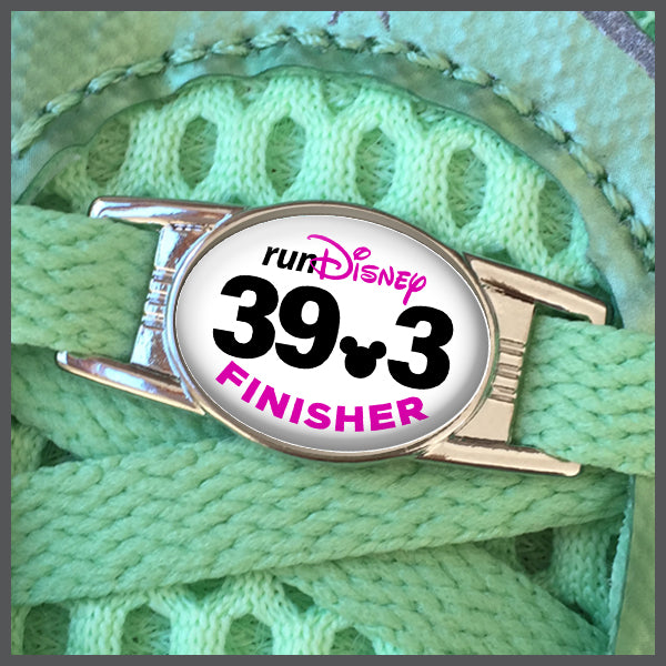 RunDisney Race Distance 39.3 with Mouse Head Decimal Finisher BLUE or PINK Shoe Charm or Zipper Pull