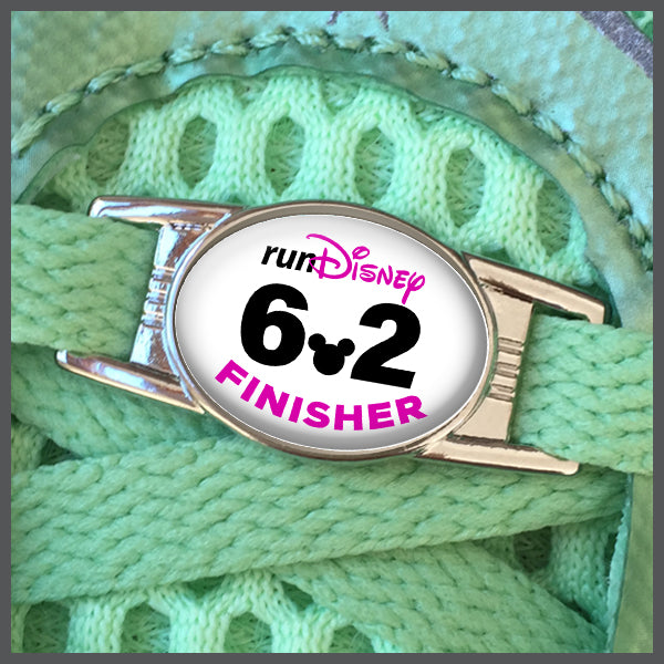 RunDisney Race Distance 6.2 with Mouse Head Decimal Finisher BLUE or PINK Shoe Charm or Zipper Pull