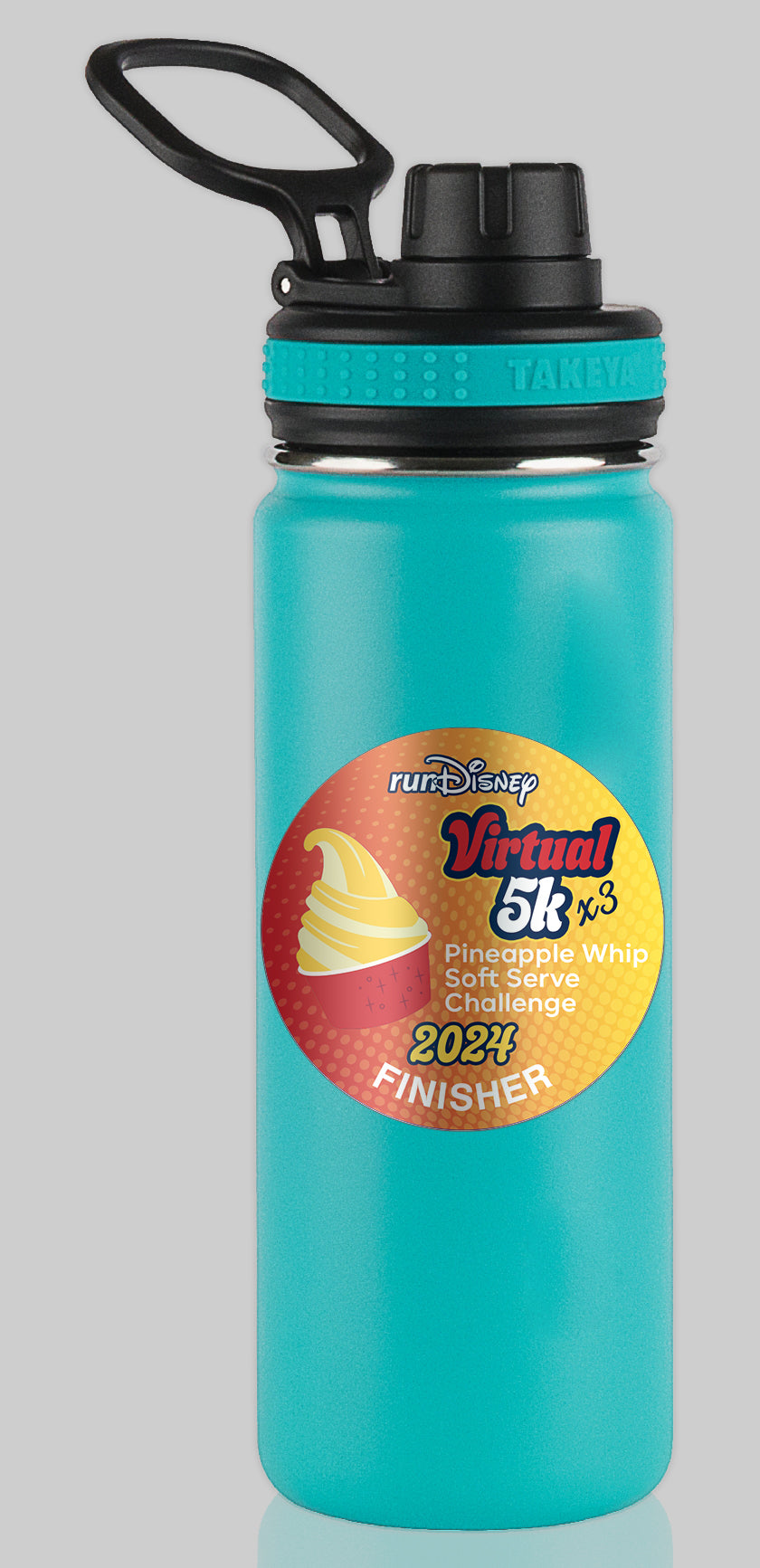 RunDisney Summer Virtual Series 2024 Pineapple Whip Soft Serve Challenge 5K x3 3.1 Miles FINISHER Water Bottle Mug Sticker