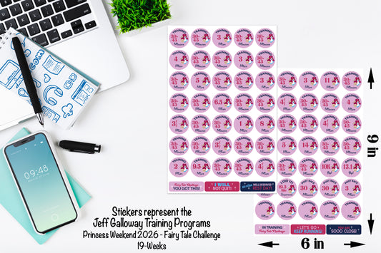 RunDisney Princess Half Marathon Weekend 19.3 Miles Fairy Tale Challenge 19-Week Galloway Training Plan Stickers THEMED 2026