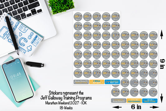 RunDisney Marathon Weekend 10K 6.2 Miles 18-Week Galloway Training Plan Stickers THEMED 2027