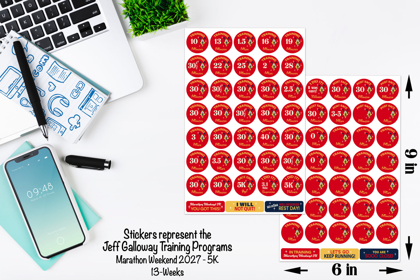 RunDisney Marathon Weekend 5K 3.1 Miles 13-Week Galloway Training Plan Stickers THEMED 2027