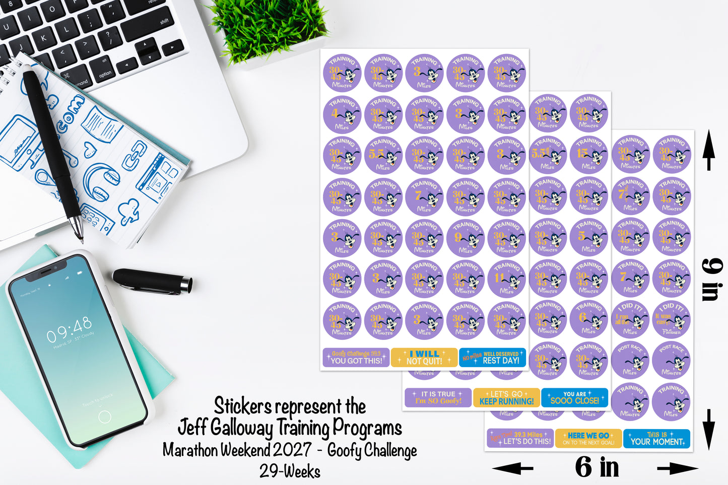 RunDisney Marathon Weekend Goofy Challenge 29-Week Galloway Training Plan Stickers THEMED 2027